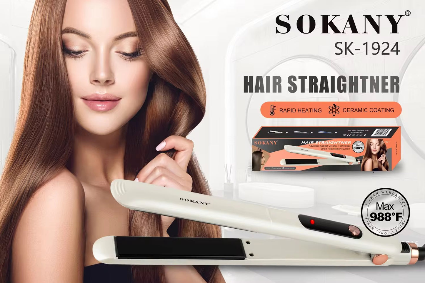 High Temperature Hair Straightener- Round Shape Sokany Sk1924