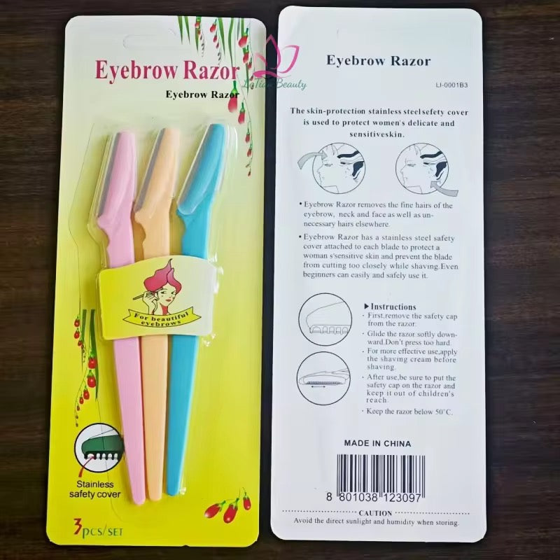 Eyebrow Razor – 3-Piece Set (Stainless Safety Cover)