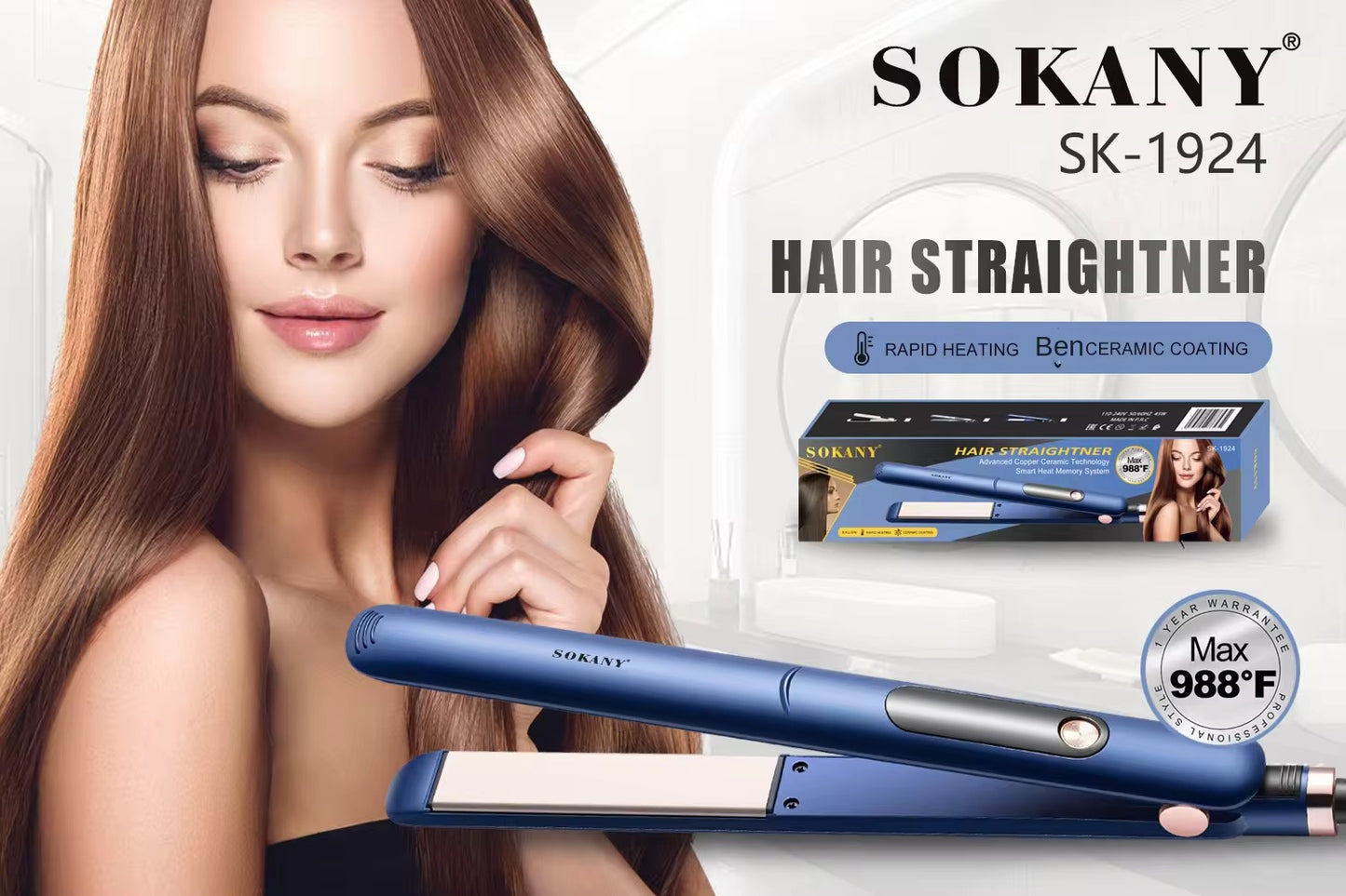High Temperature Hair Straightener- Round Shape Sokany Sk1924
