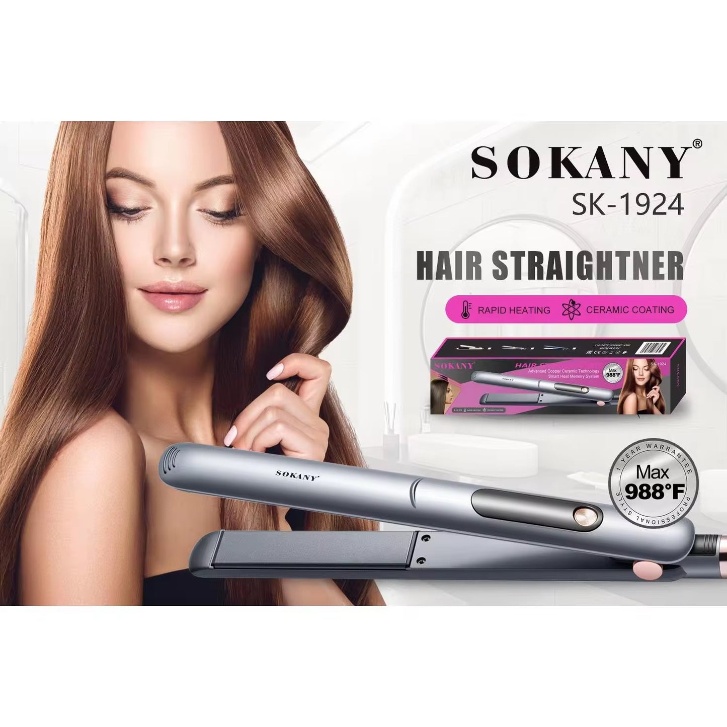 High Temperature Hair Straightener- Round Shape Sokany Sk1924