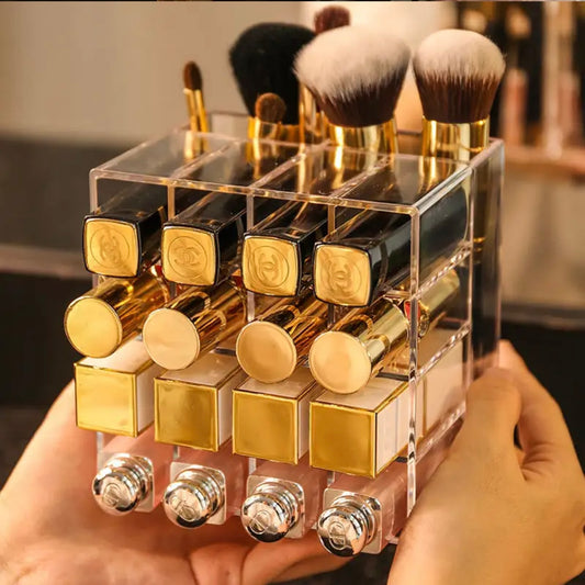 16+2 Grid Makeup Organizer – Lipstick & Brush Holder