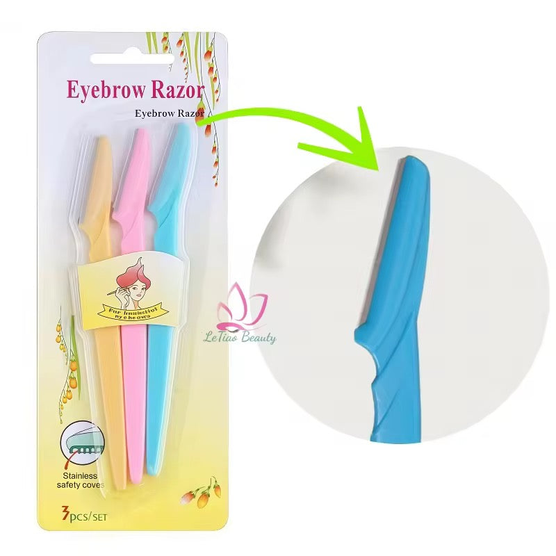Eyebrow Razor – 3-Piece Set (Stainless Safety Cover)