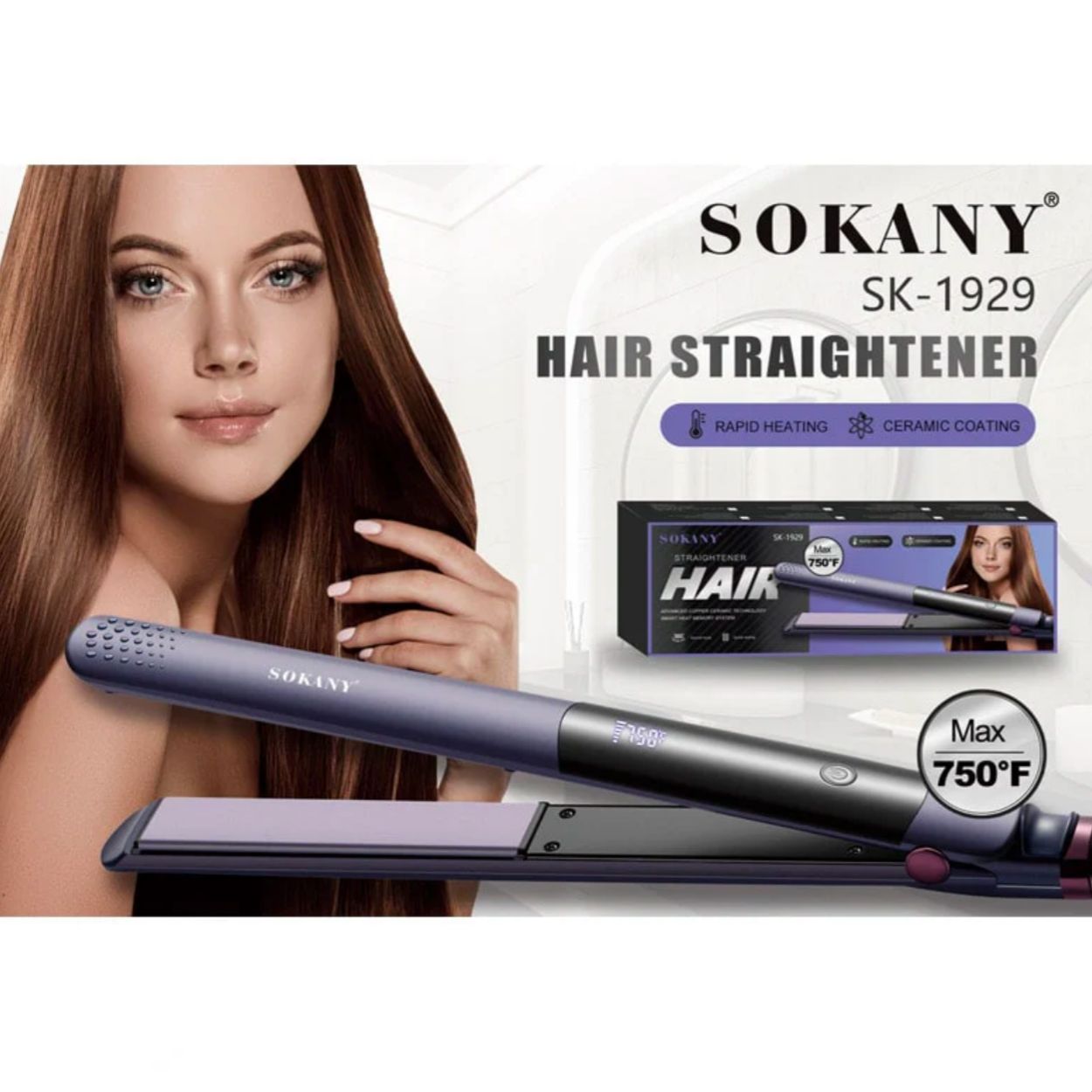 Hair Straightener with Advanced Copper Ceramic Tech.-Sokany brand